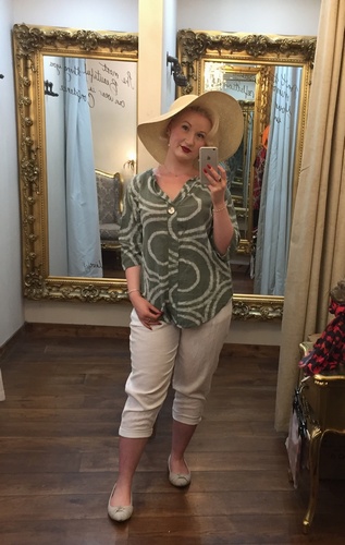 Print Button Top Khaki