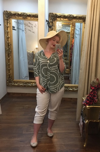 Print Button Top Khaki