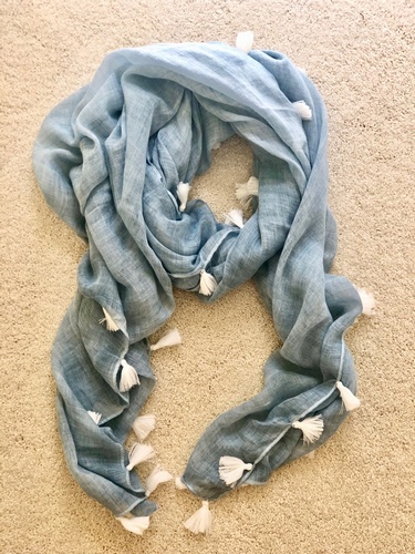 White Tassles Chambray Blue Scarf