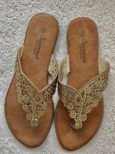 Toe Post Jeweled Sandal Gold