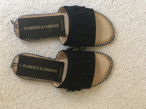 Feather Effect Sandal Black