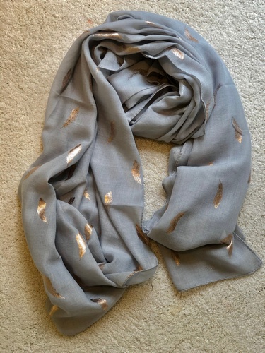 Feather embossed Gold Scarf Grey