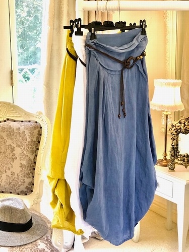 Hitched Sides 100% Linen Skirt Blue Jean