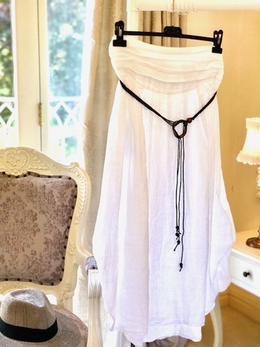 Hitched Sides 100% Linen Skirt White