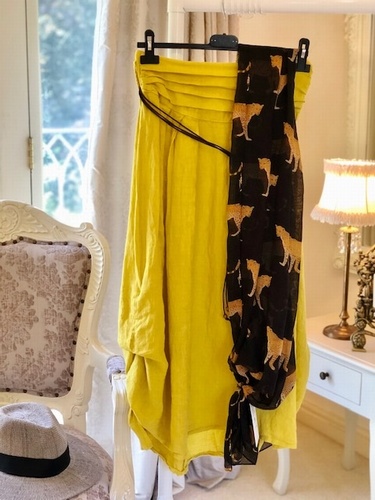 Hitched Sides 100% Linen Skirt Mustard