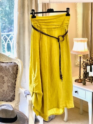 Hitched Sides 100% Linen Skirt Mustard