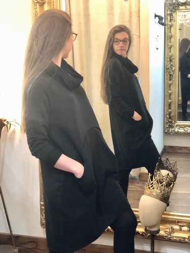 Cowl Scarf Tunic Dress Black