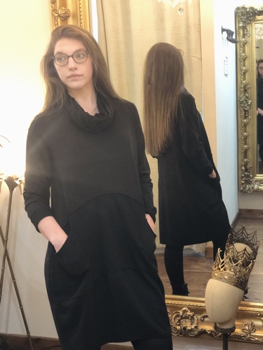 Cowl Scarf Tunic Dress Black