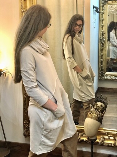 Cowl Scarf Tunic Dress Stone