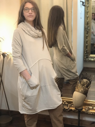 Cowl Scarf Tunic Dress Stone