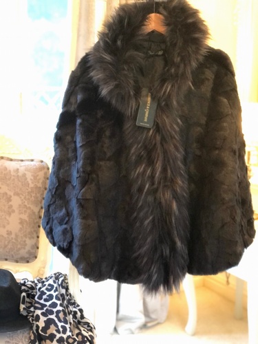 Beautiful Faux Fur Hooded  Cape Black