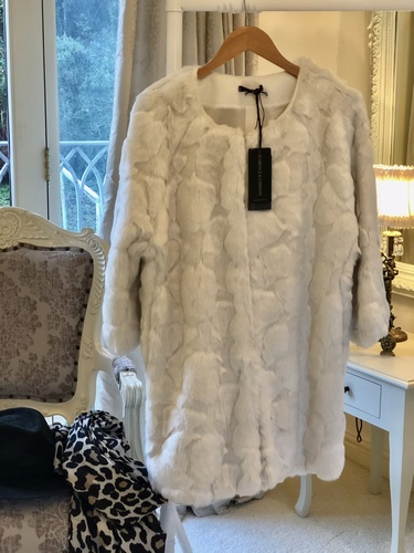 Wave Cut Faux Fur Coat Winter White