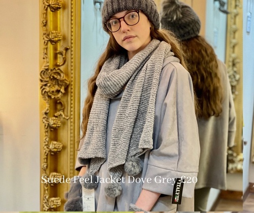 Pom Pom Chenille Scarf  Grey