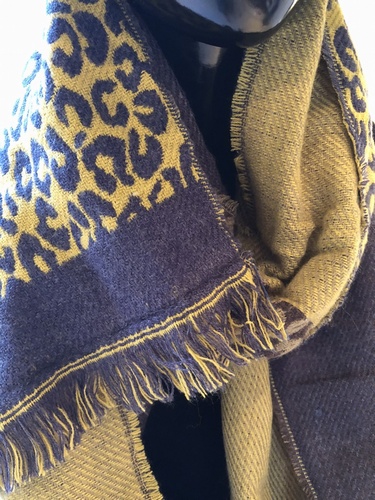 Leopard  print Fringe Scarf Mustard/ Brown