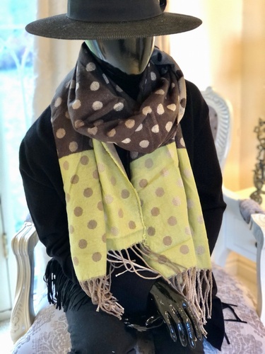 Dots Tassle Scarf Sage/ Brown