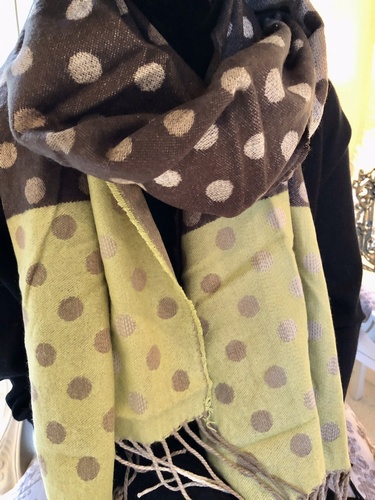 Dots Tassle Scarf Sage/ Brown