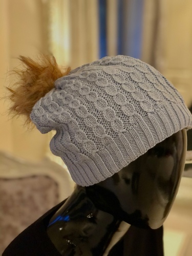 Knit Camel Pom Hat Grey