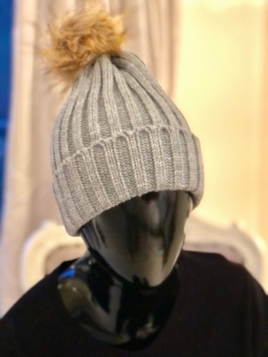 Heavy Turn Up Pom Hat Grey