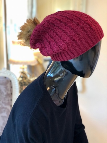 Beanie Style Pom Hat Wine