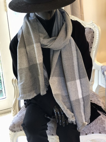 Tartan Edge Scarf Grey