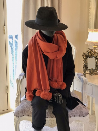 Super Soft Pom Pom Scarf Burnt Orange