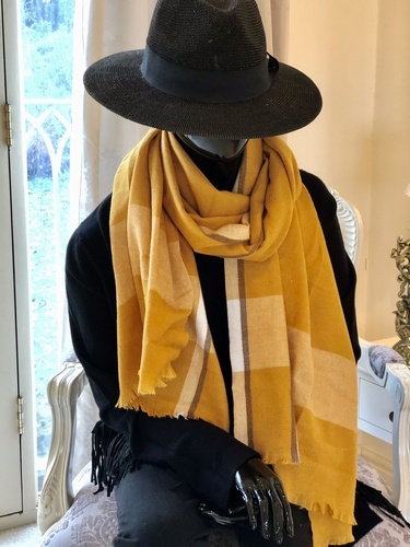 Tartan Edge Scarf Mustard