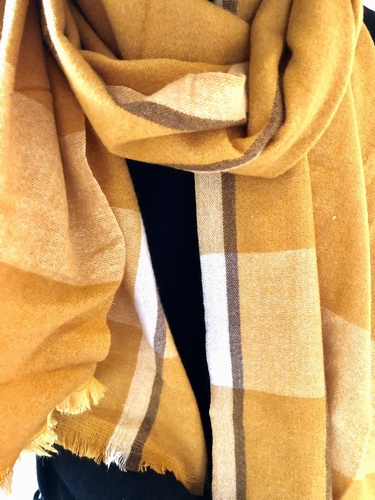 Tartan Edge Scarf Mustard