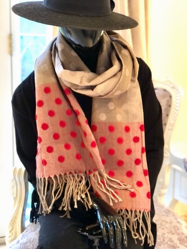 Spot Design Two Tone Scarf Light Mocha/ Deep Red