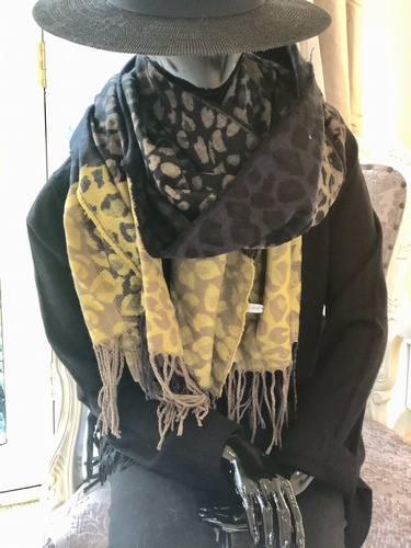 Leopard Design Scarf Brown/Mustard/ Blue
