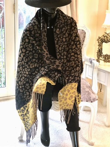 Leopard Design Scarf Brown/Mustard/ Blue