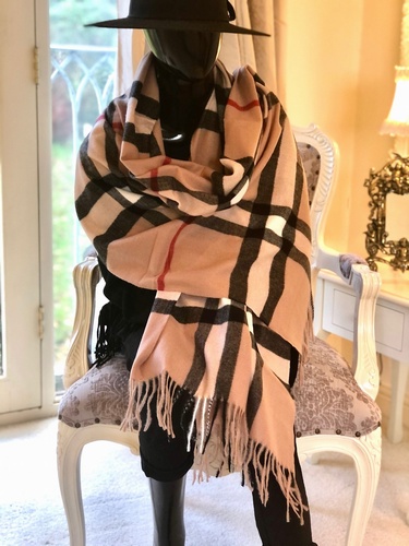 Check Design Scarf Camel