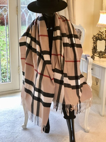 Check Design Scarf Camel