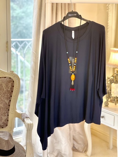 New Season Zest Asymmetrical Necklace Top Navy