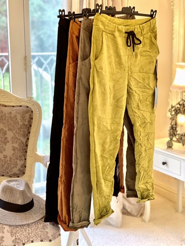 Creased Faux Suede Magic Trouser Lime