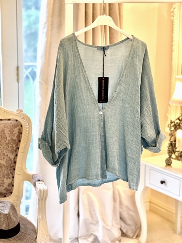 New Season Linen Mix Jkt Over Top Blue Jean Tiffany